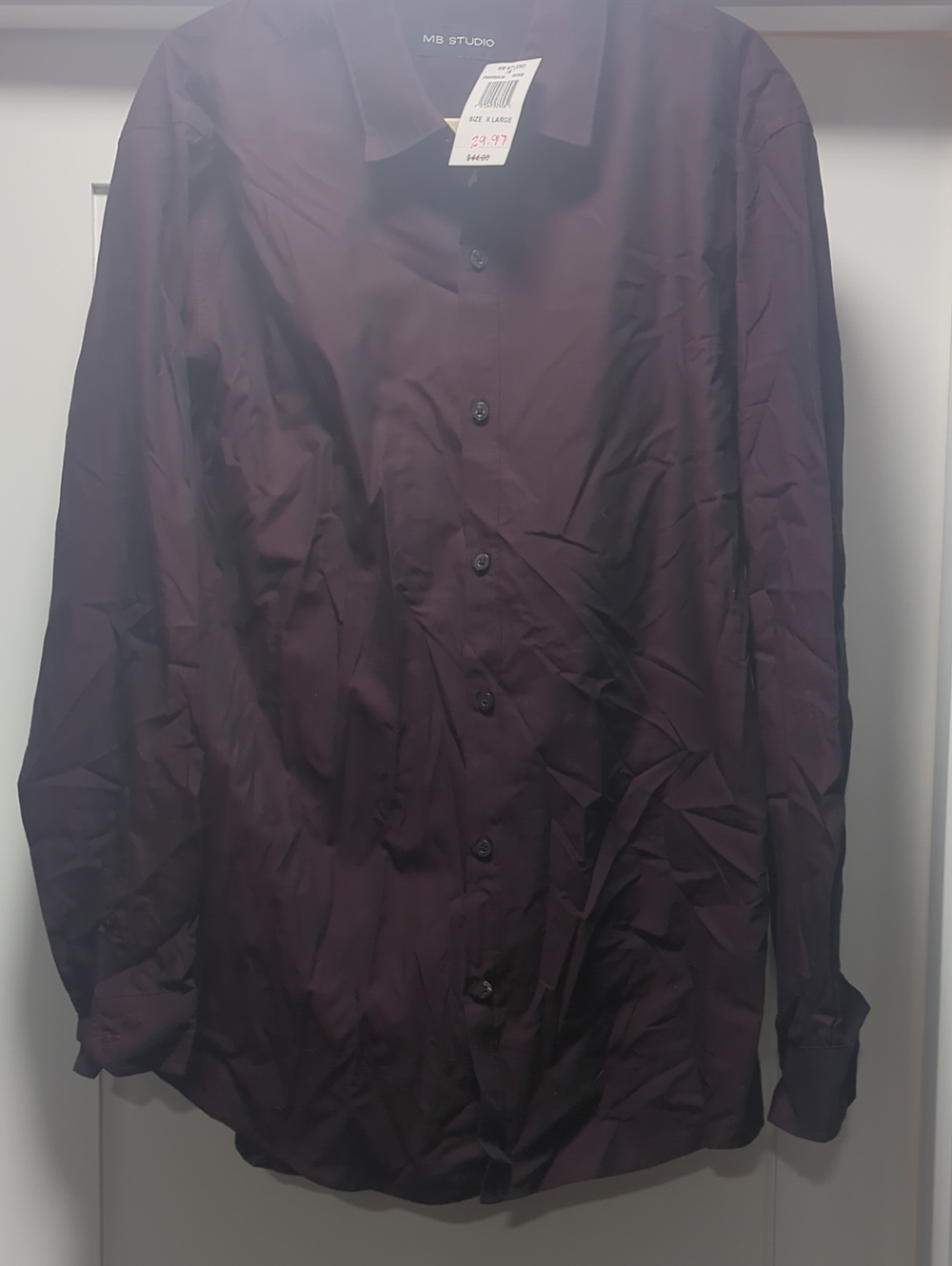 M.STUDIO Men's Long-Sleeve Button-Up Shirt in Deep Burgundy